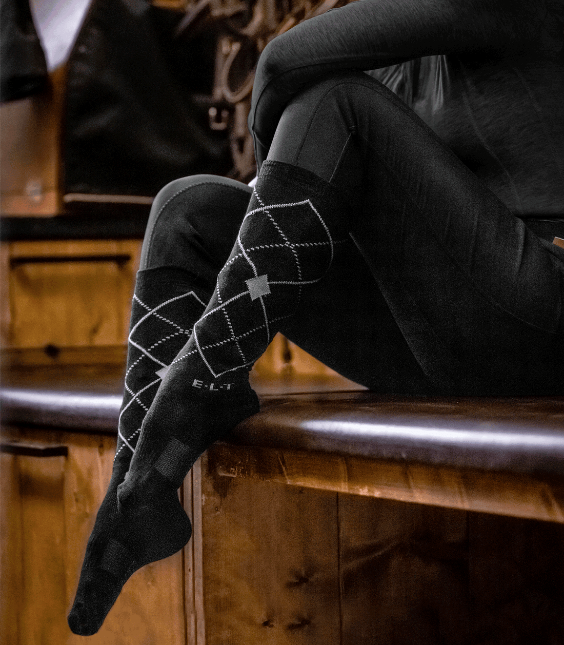 ELT - Riding Socks Argyle, black/stone blue, L