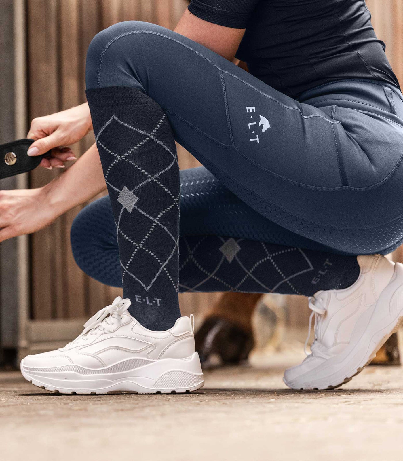 ELT - Riding Socks Argyle, black/stone blue, L