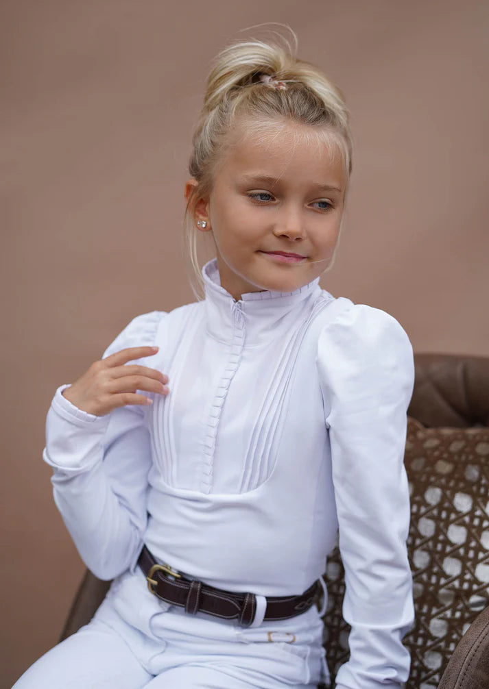 Joline  - Børn, stævnebluse, Josephine, lange ærmer- Hvid