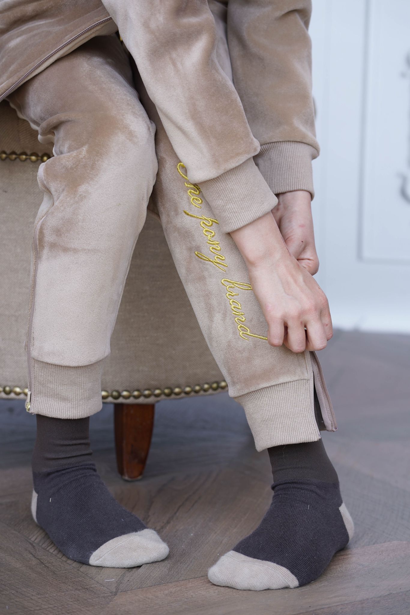 Joline - Børn, , Joggingbukser, velour, beige.