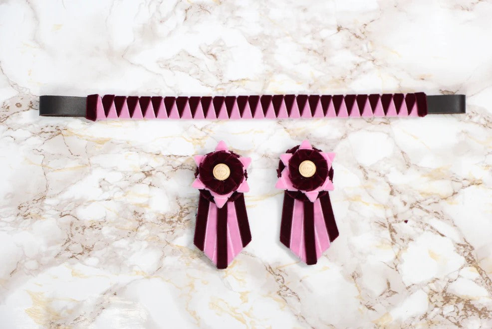 Joline - Håndlavet, Pandebånd Velour - Bordeaux/ Pink