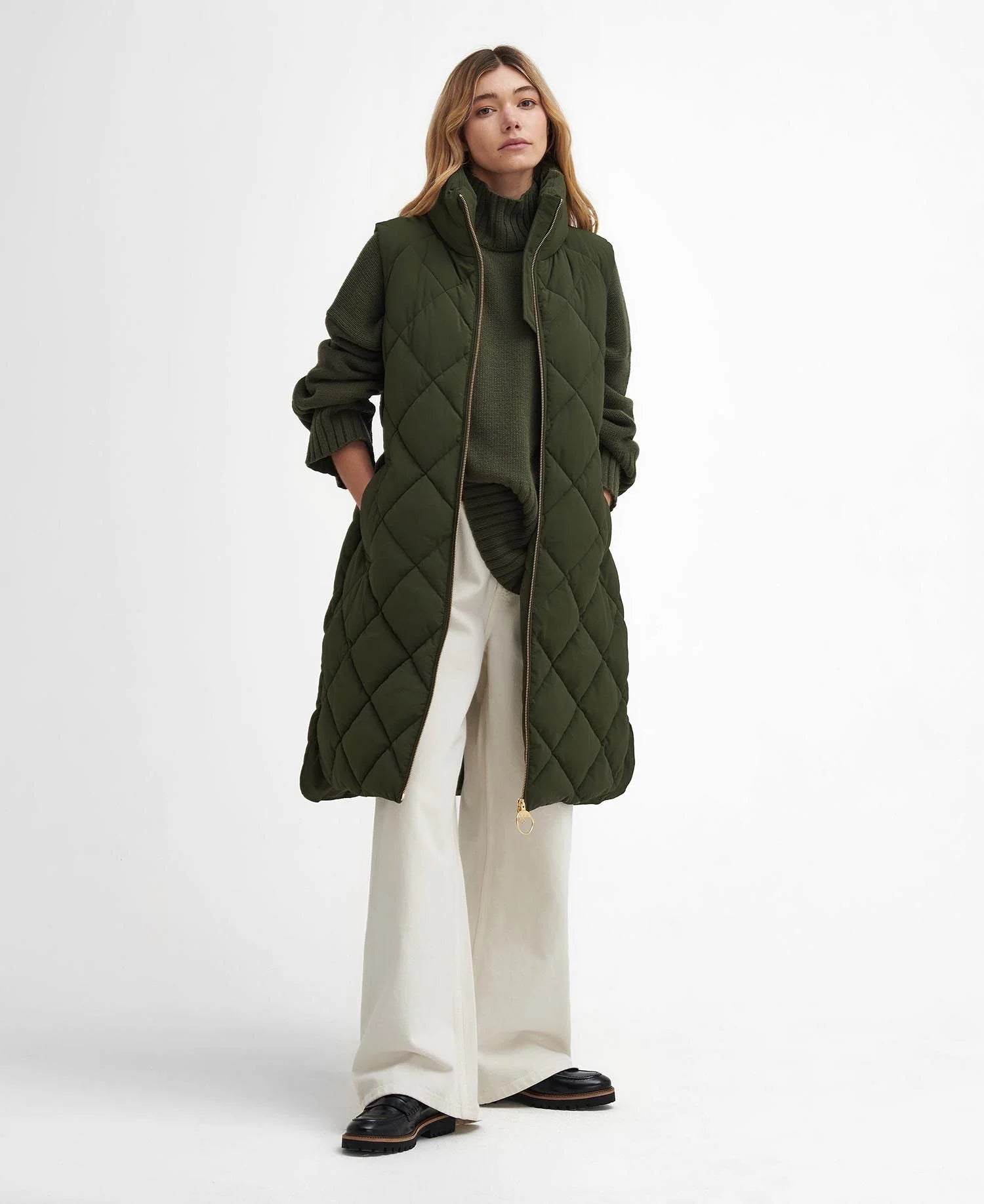 Barbour- Dame, Vest, lang, Leverton Gilet - Olive/Ancient