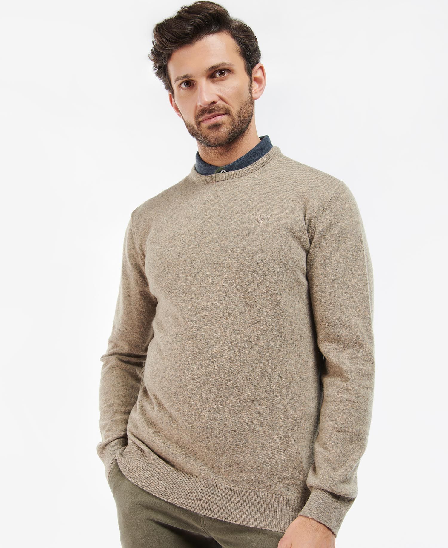 Barbour - Pullover, herre, Essential Lambswool Crew - Fossil