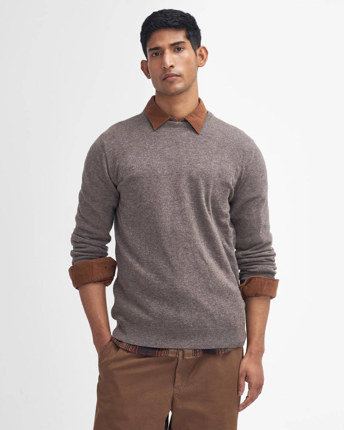 Barbour - Pullover, herre, Essential Lambswool Crew -Dark Stone
