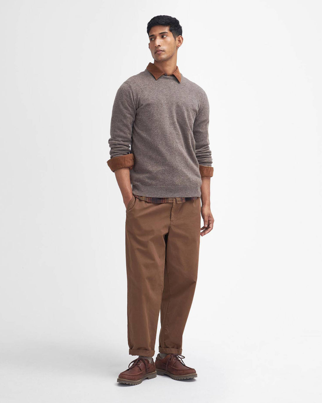 Barbour - Pullover, herre, Essential Lambswool Crew -Dark Stone