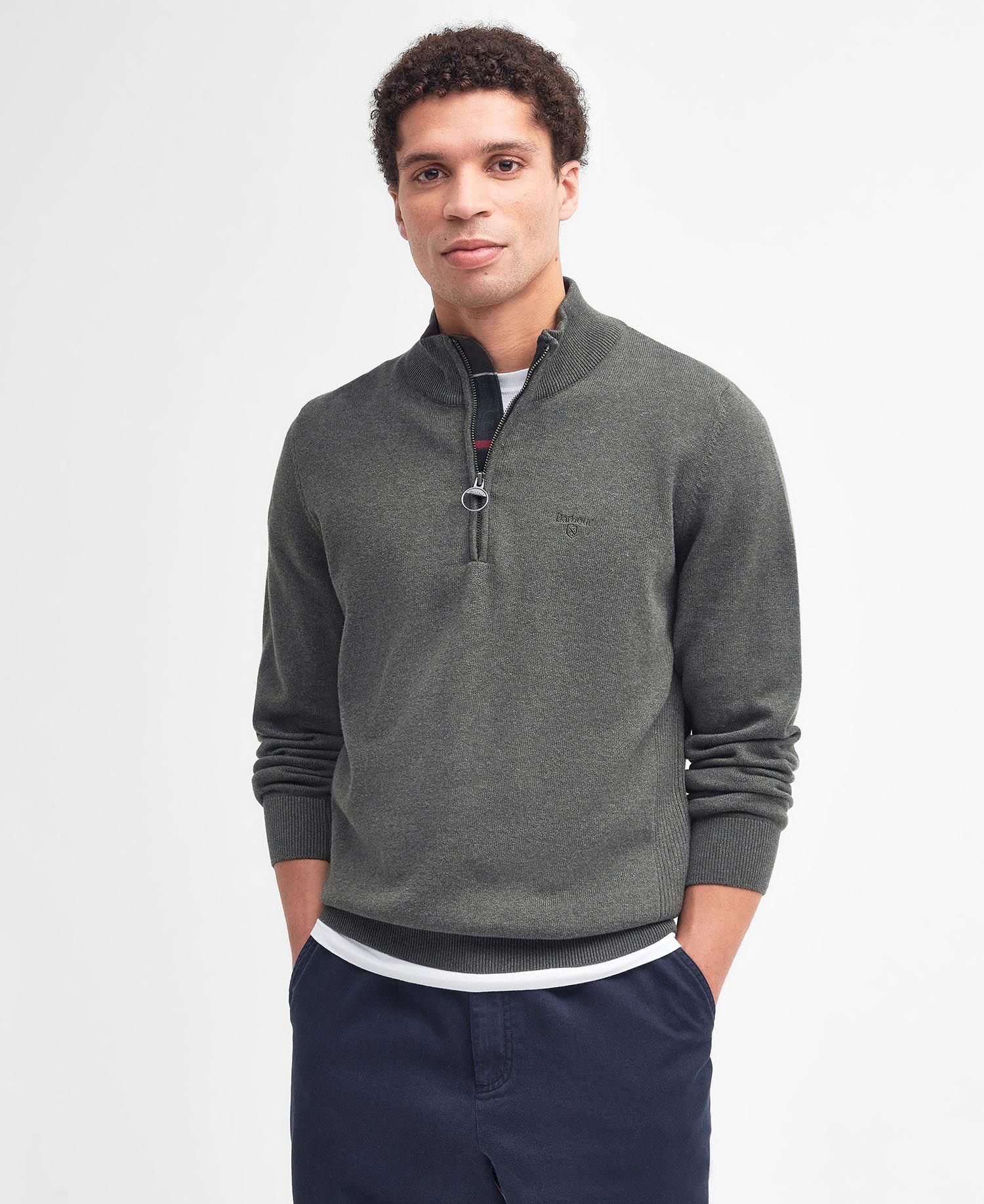 Barbour - Herre, Sweater, Cotton Half Zip, Olive