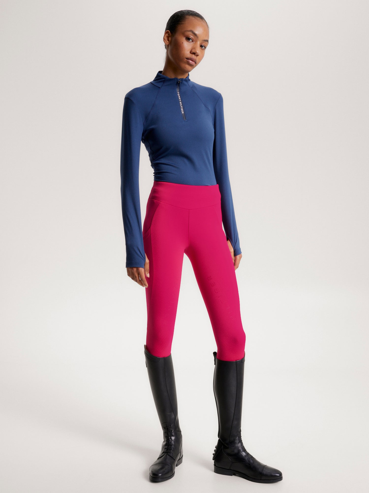 Tommy Hilfiger - Dame, baselayer, termo, 1/4 zip, lyseblå