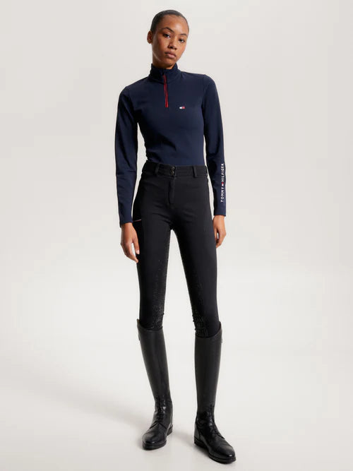 Tommy Hilfiger - Dame, trøje, termo, 1/4 zip, desert sky