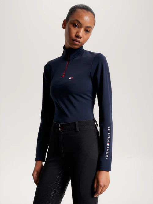 Tommy Hilfiger - Dame, trøje, termo, 1/4 zip, desert sky