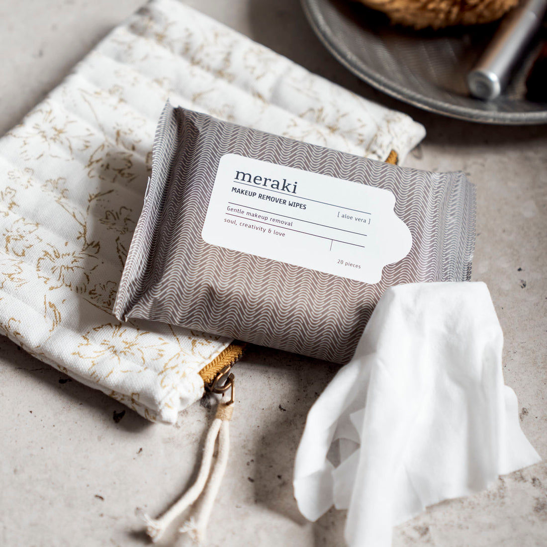 Meraki - Makeup remover wipes, Aloe vera, Varm grå/Hvid