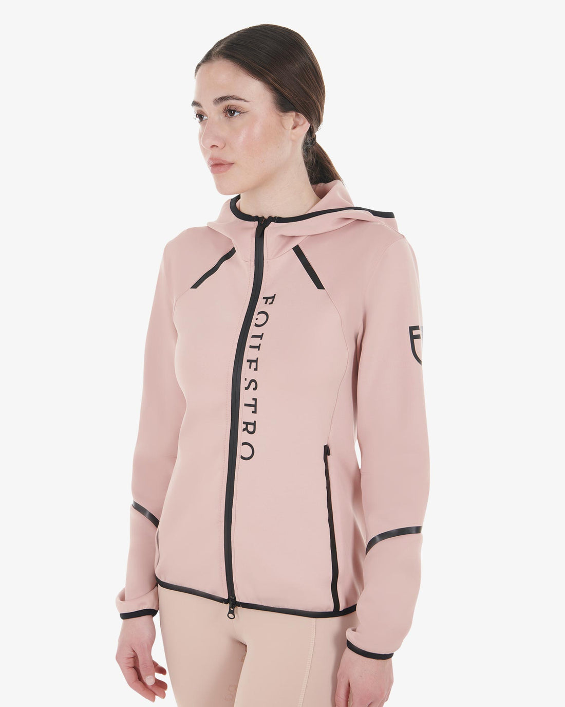 Equestro - Hættetrøje, Dame, techno Hoodie zip - Cameo rose