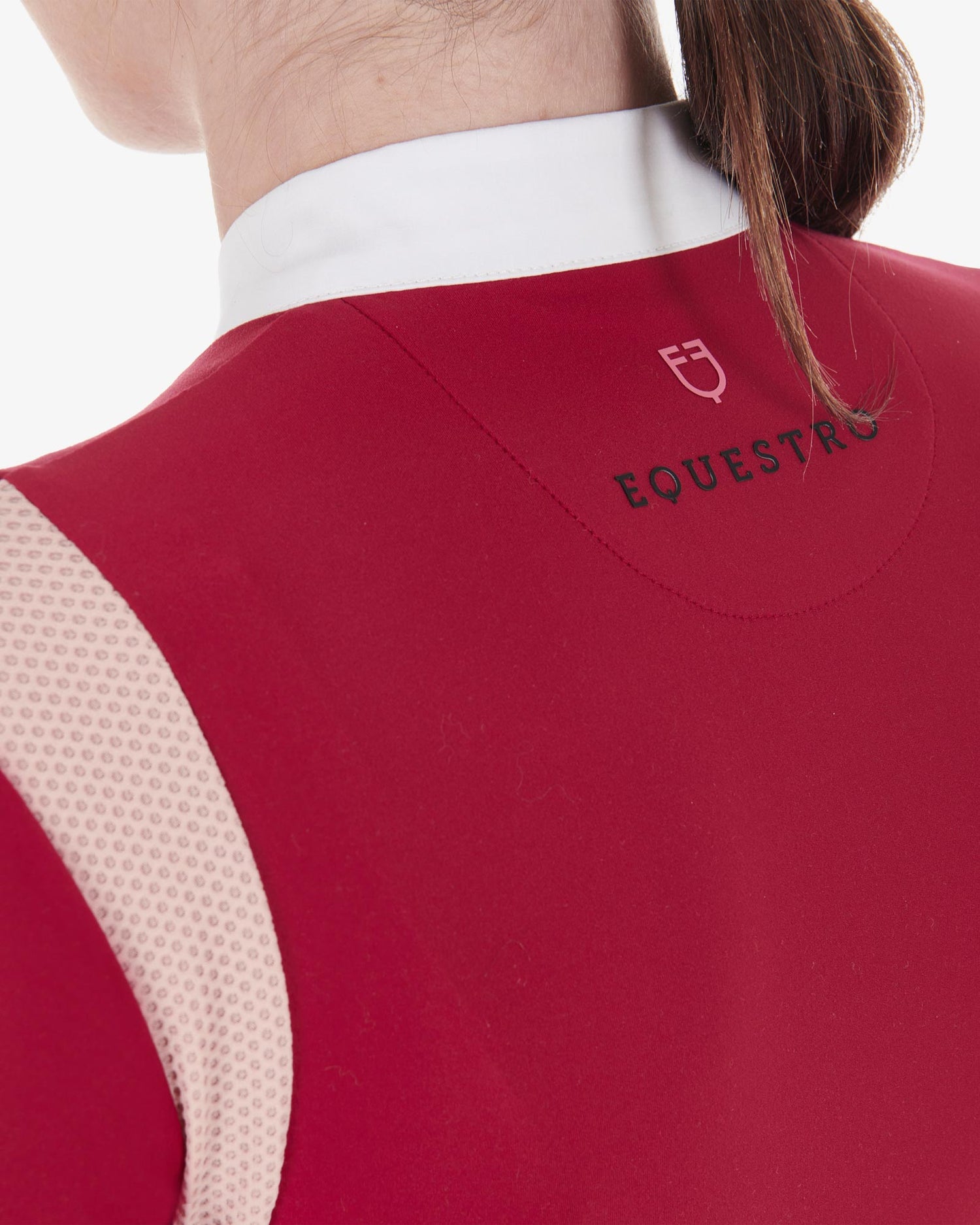 Equestro - Dame Stævne-polo, Mesh insert competition polo shirt - Scooter/cameo rose