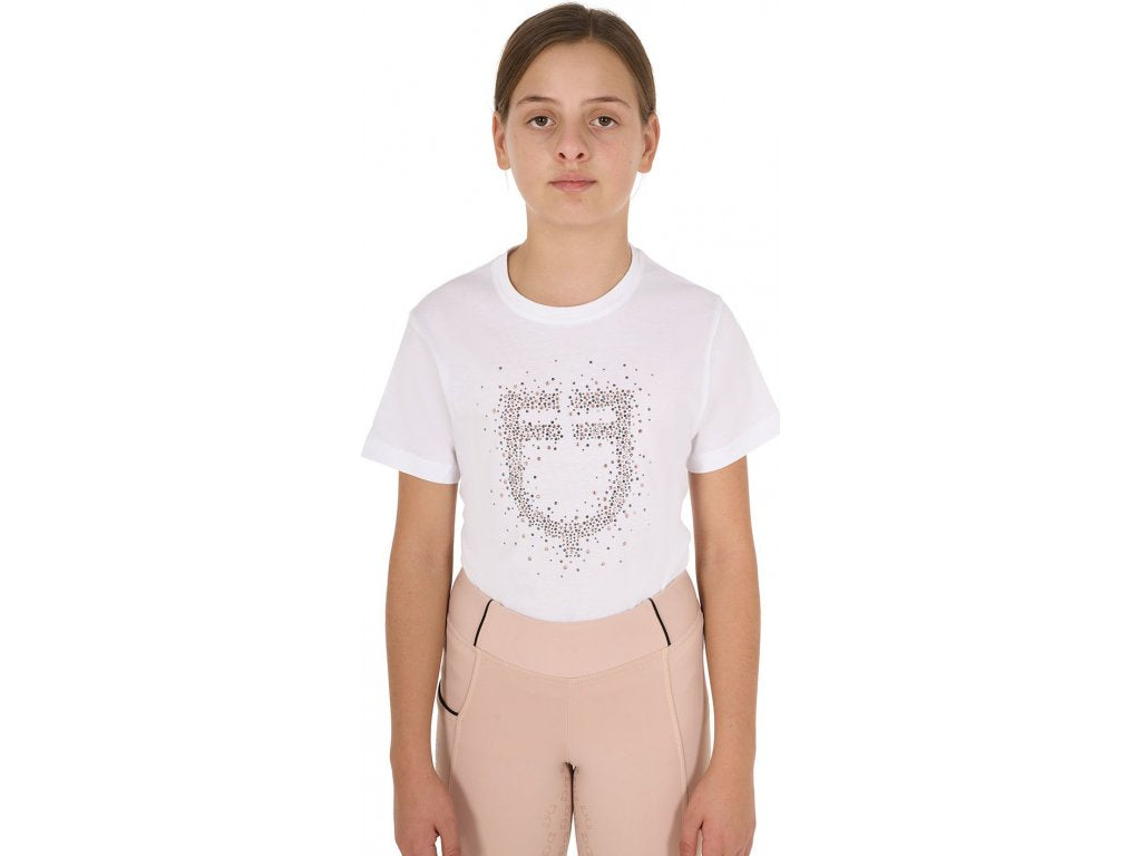 Equestro - Junior hvid T-shirt med pink diamant logo