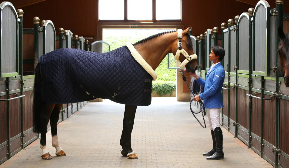 Kentucky - Stævne dækken med pels kant, Show rug 160g, Navy