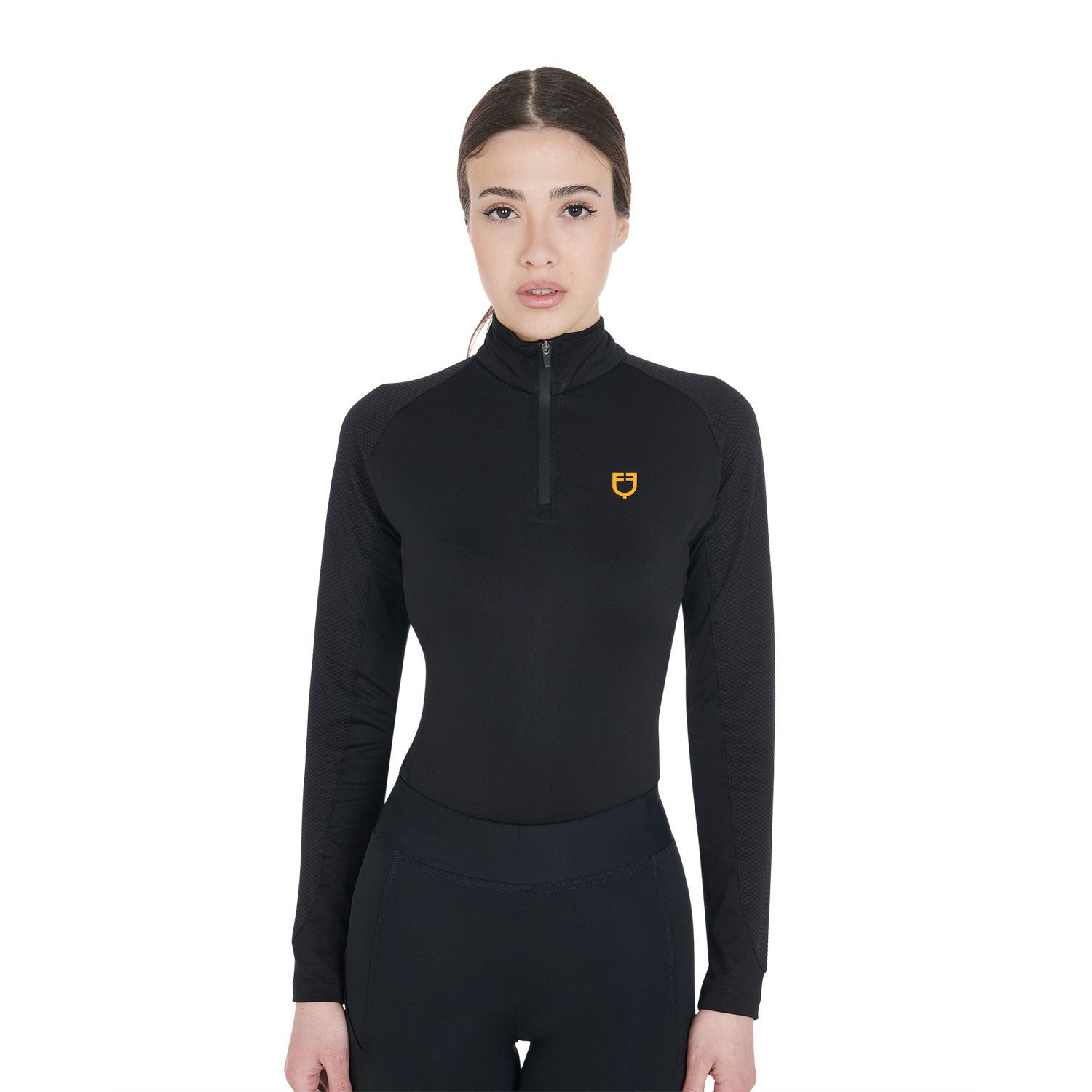 Equestro - Dame,  base layer, langærmet - Black/Yellow