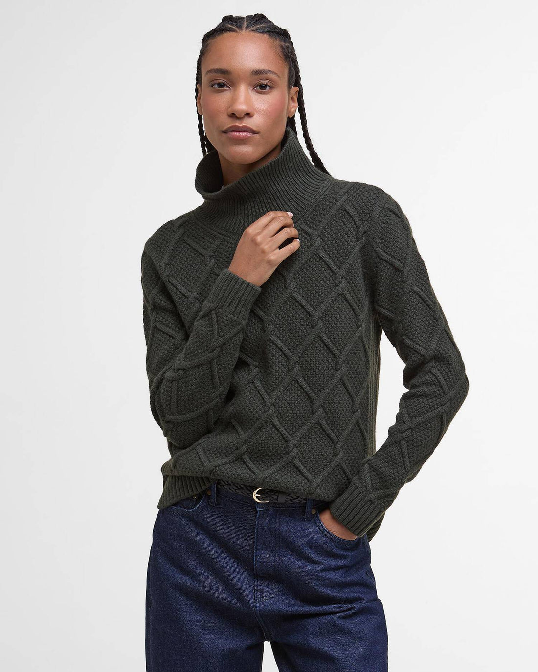 Barbour - sweater; Højhalset,  Burne Crew - Olive