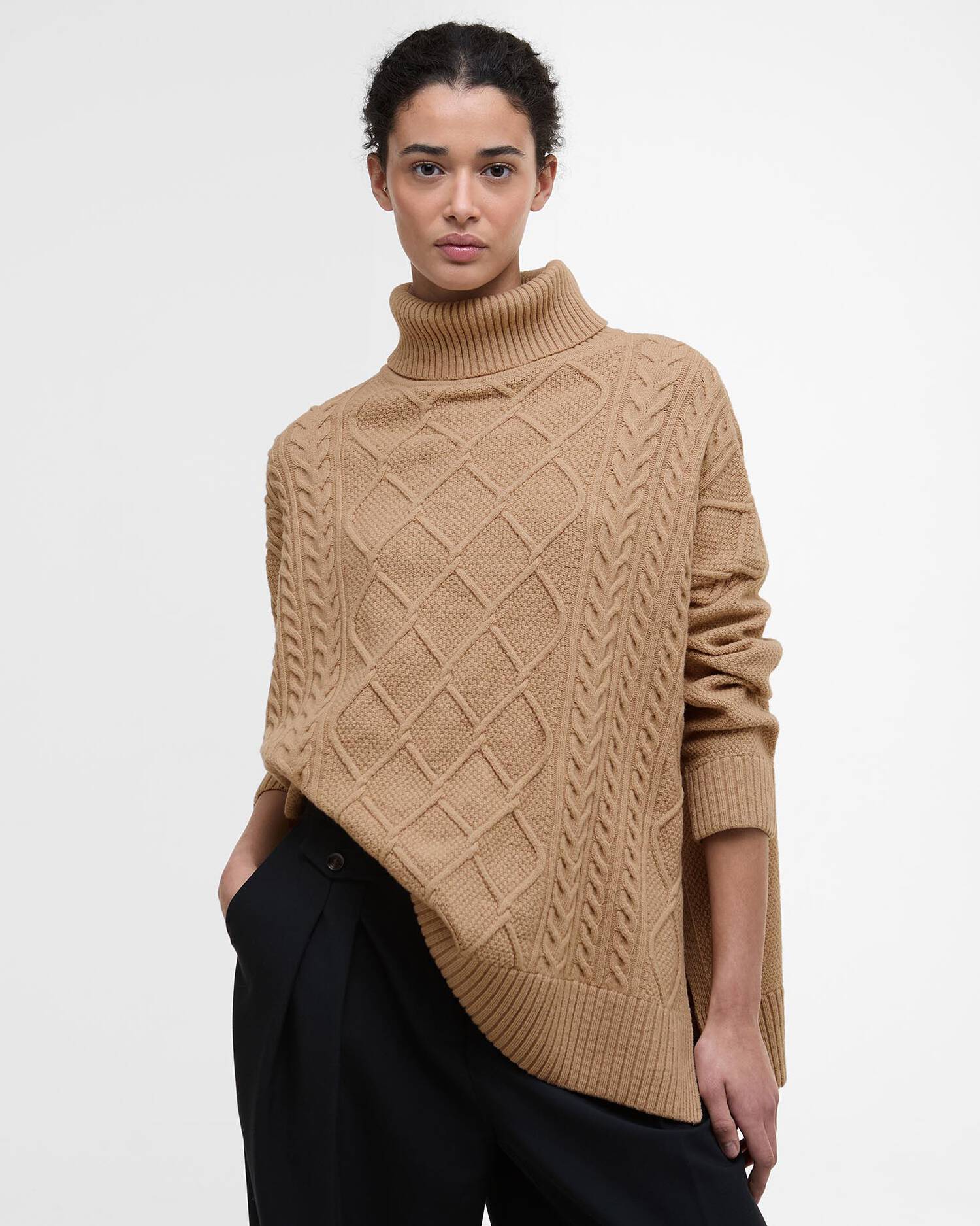 Barbour, Dame, Burne Knitted Cape- Pale Camel