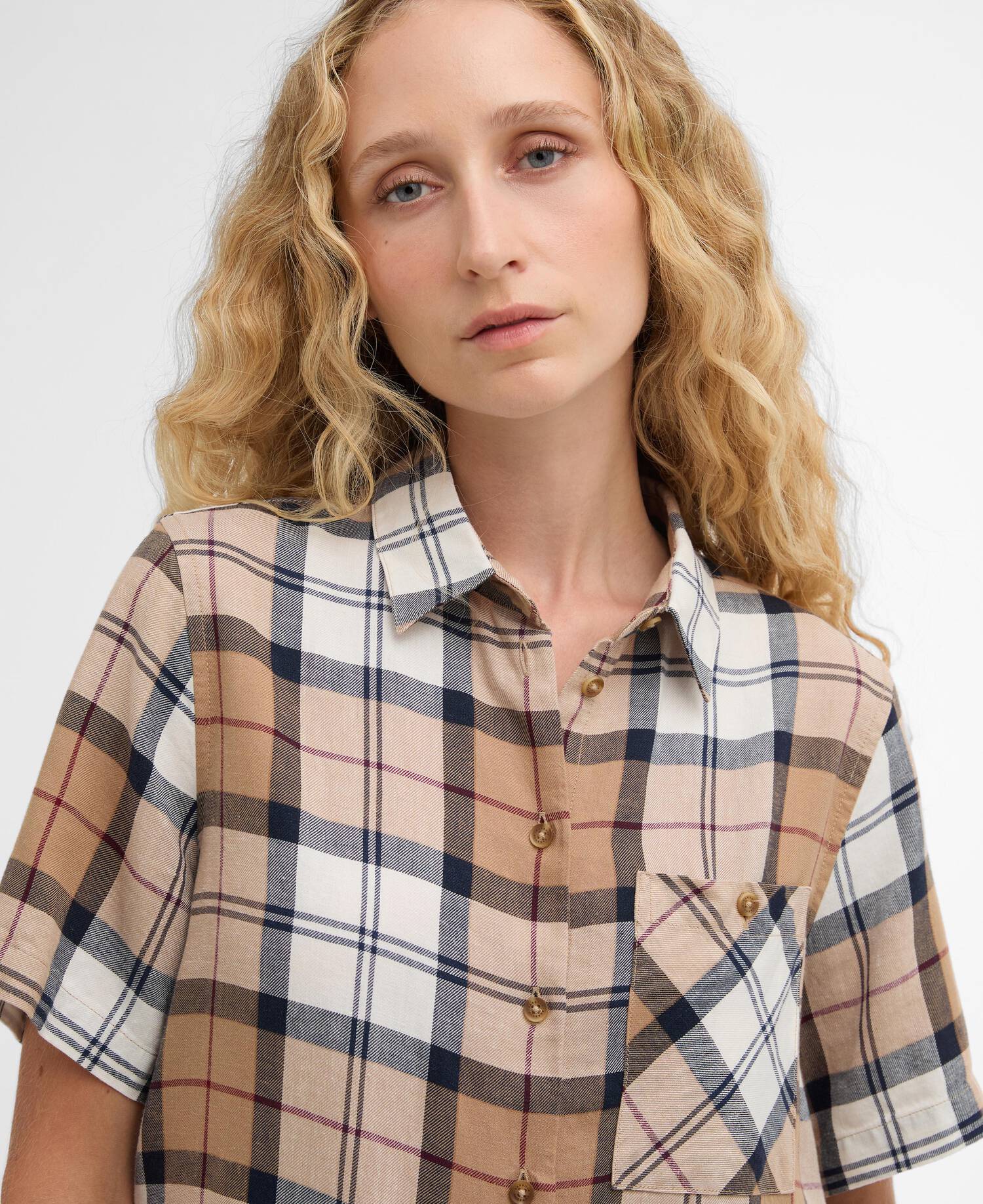 Barbour - dame skjorte, kortærmet, Fern- Hessian tartan