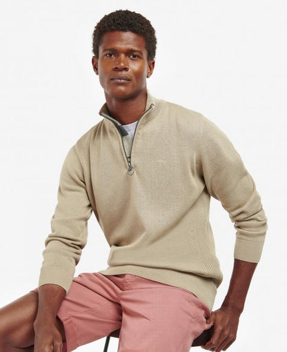 Barbour -Herre, Sweater, Cotton Half Zip, Stone