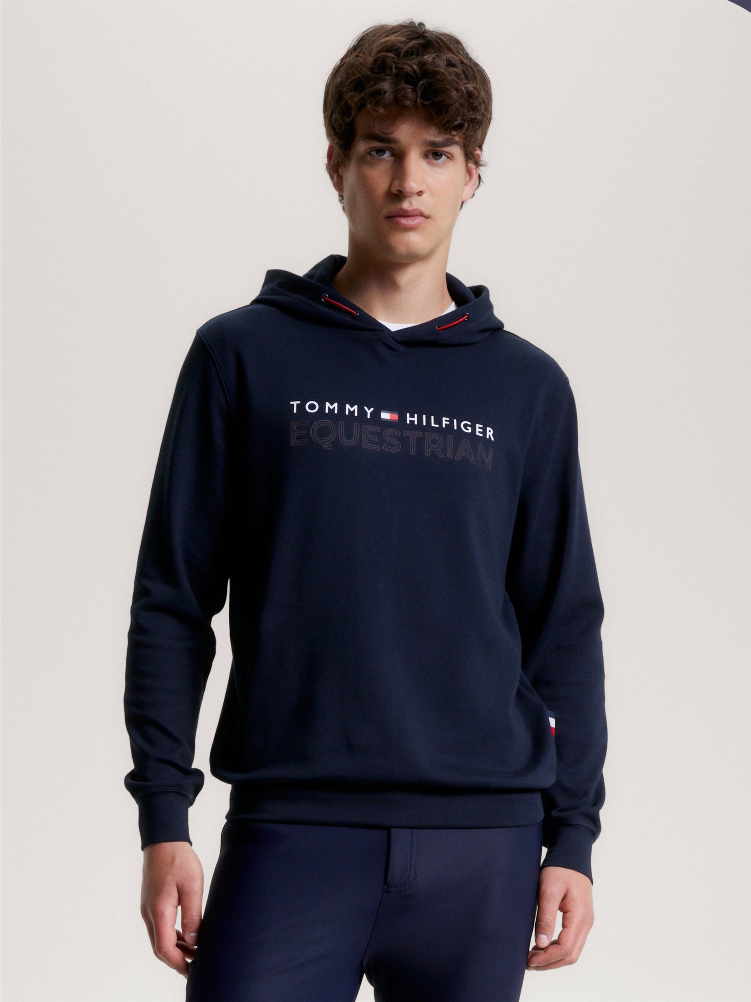 Tommy Hilfiger- Herre, logo fleece hoodie, blå