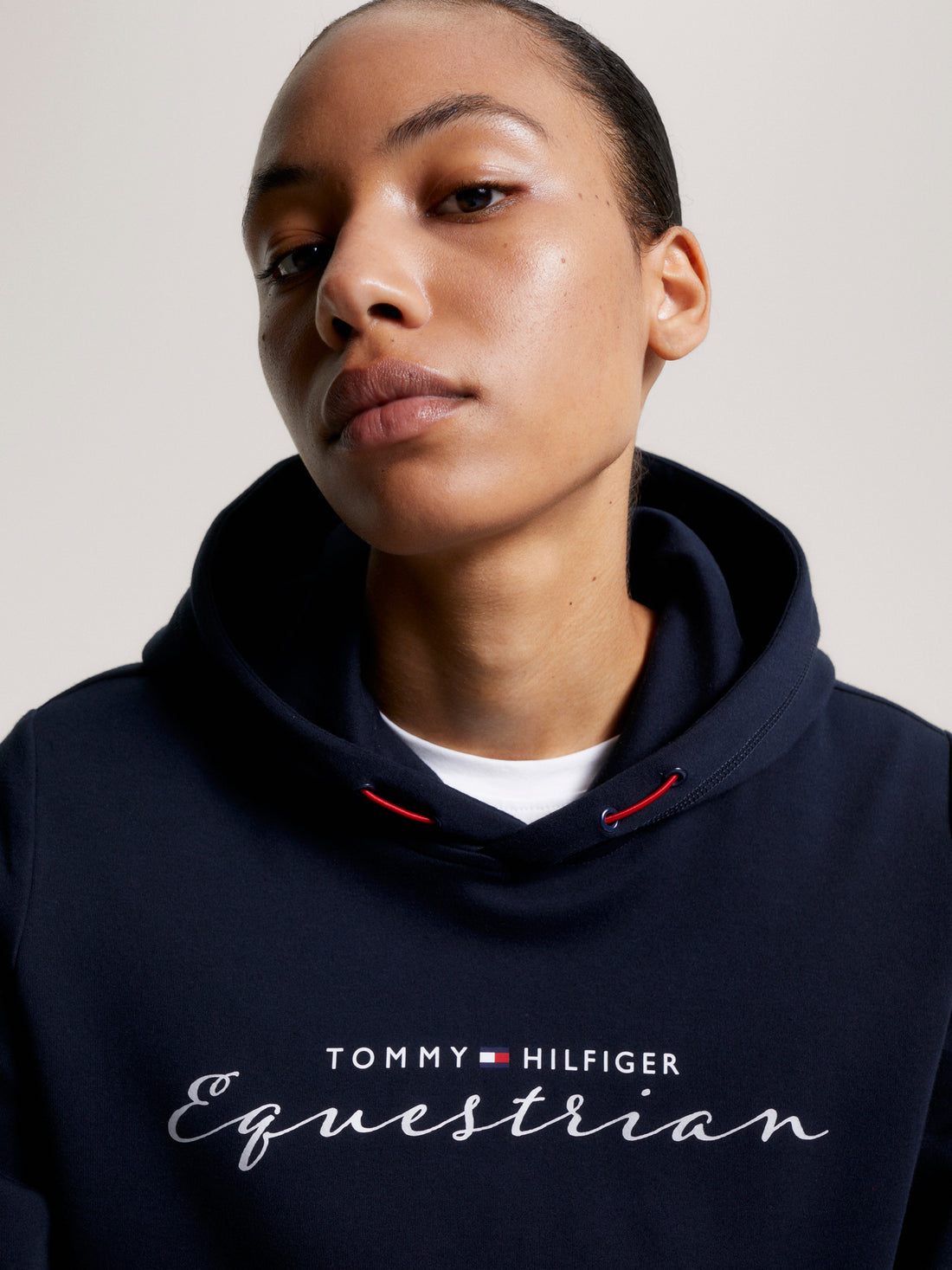 Tommy Hilfiger - Dame hoodie med metallisk logo, blå