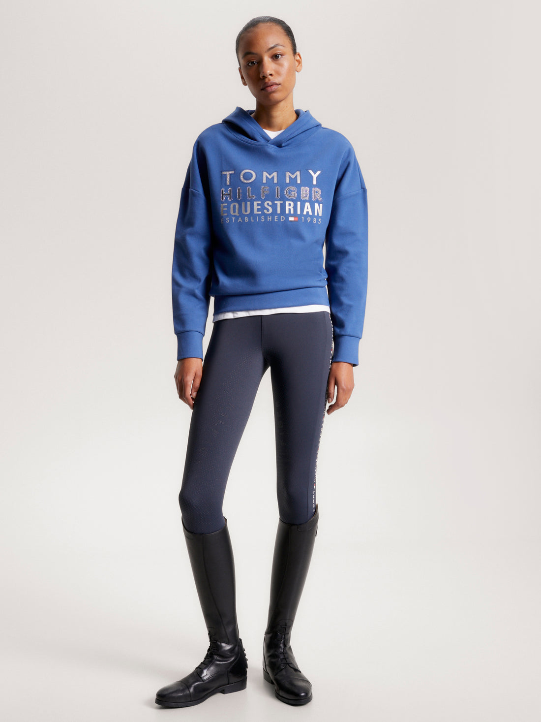 Tommy Hilfiger - Dame, hoodie oversized med nitte-logo, Paris, lyseblå