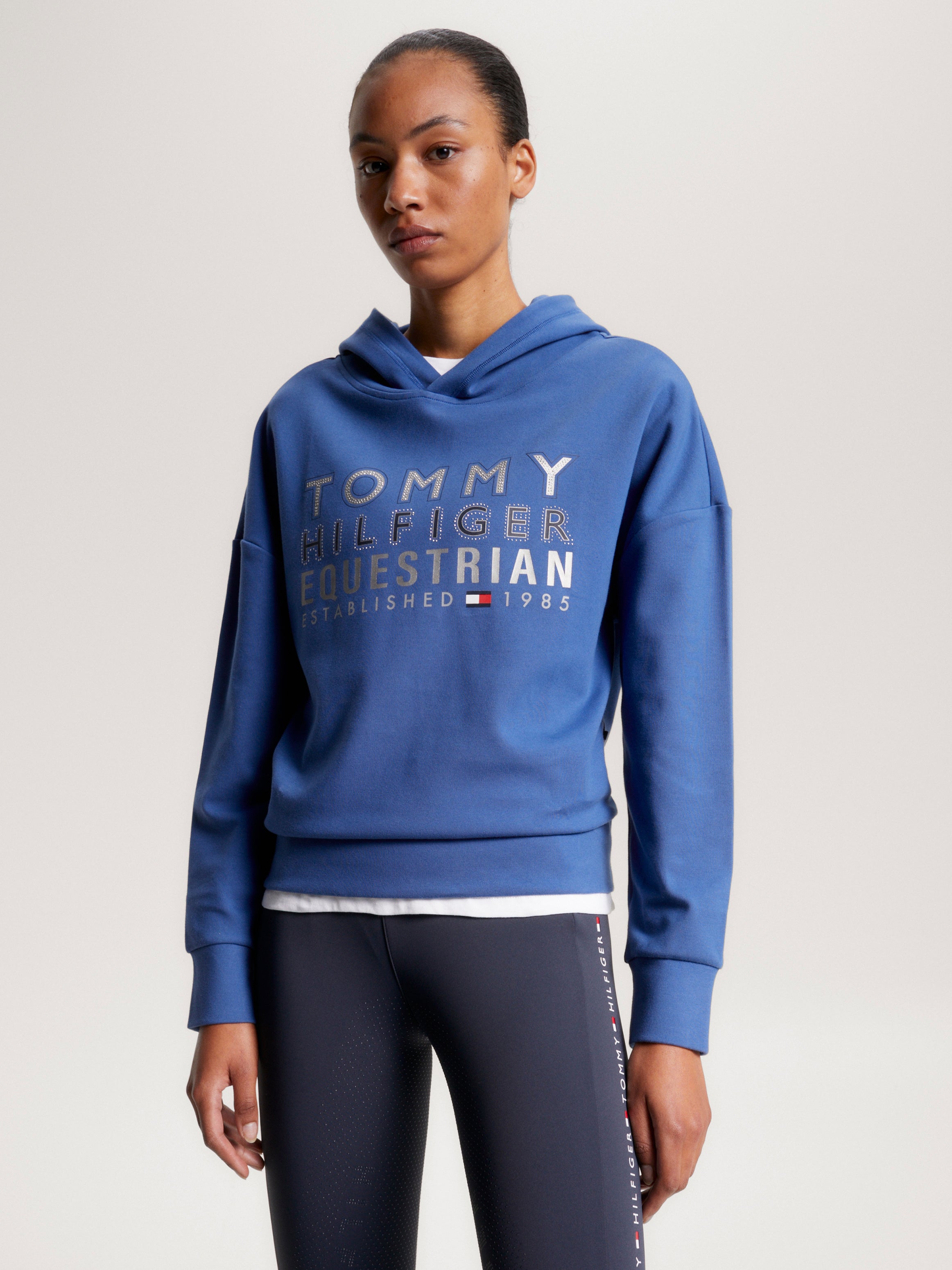 Tommy Hilfiger - Dame, hoodie oversized med nitte-logo, Paris, lyseblå