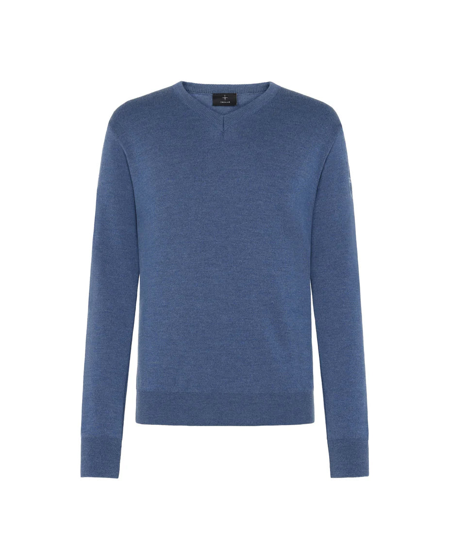 Trolle, Extra fine merino, v neck, Mænd - Blue Fog