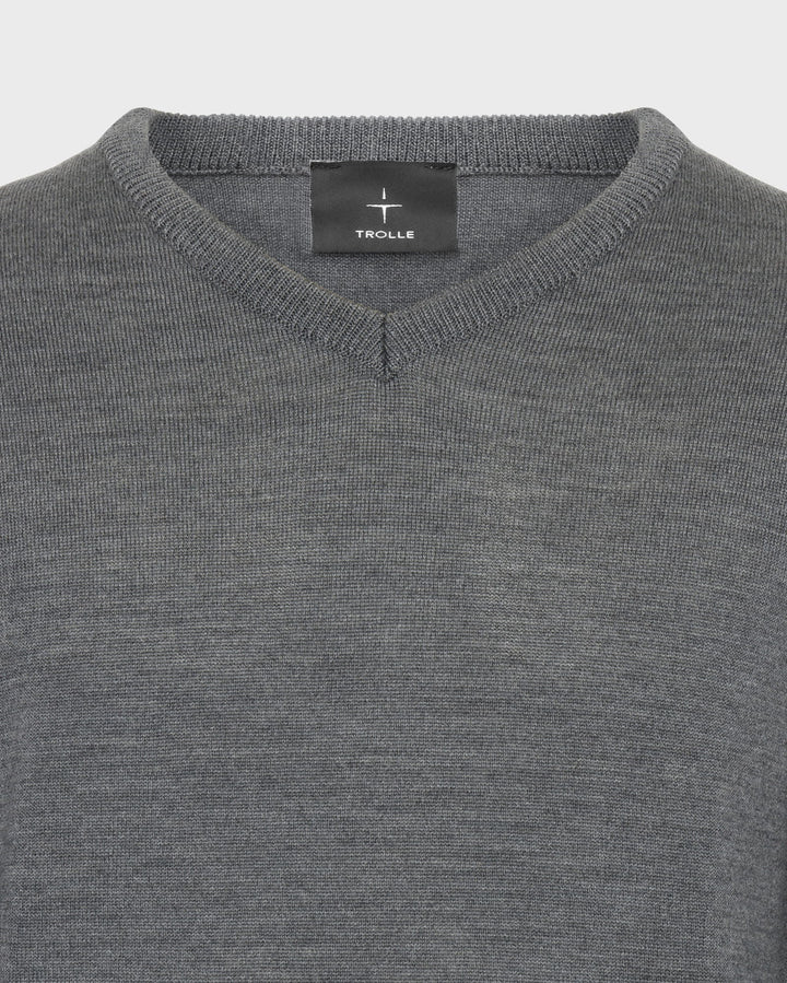 Trolle, Extra fine merino, v neck, Mænd - Grey