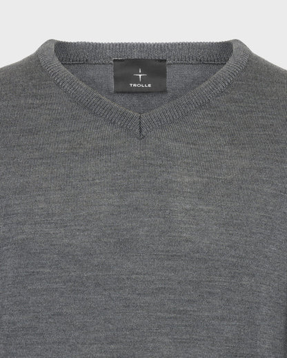 Trolle, Extra fine merino, v neck, Mænd - Grey