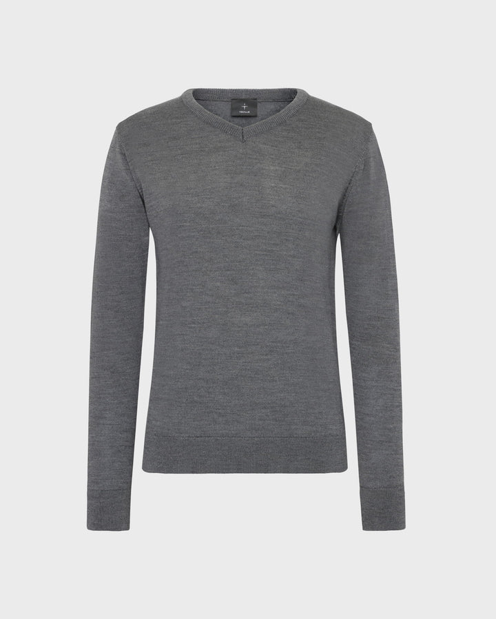 Trolle, Extra fine merino, v neck, Mænd - Grey