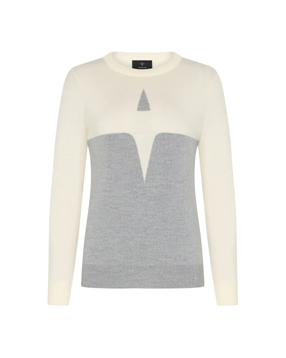 Trolle, Extra fine wool sweater, Dame - Hvid/Grå