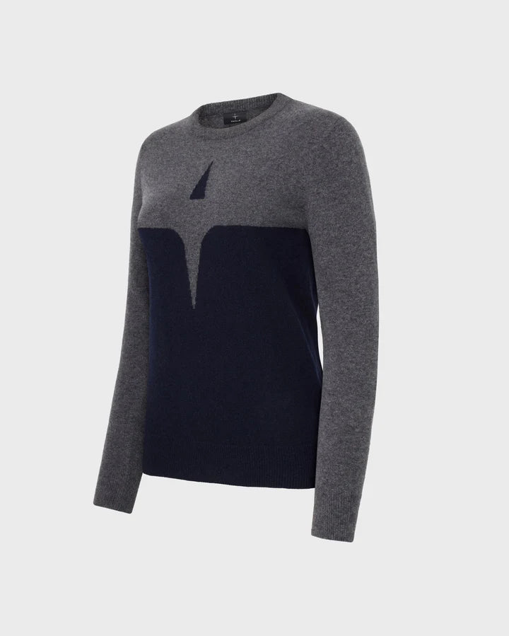 Trolle, Extra fine wool sweater, Dame - Navy/grey