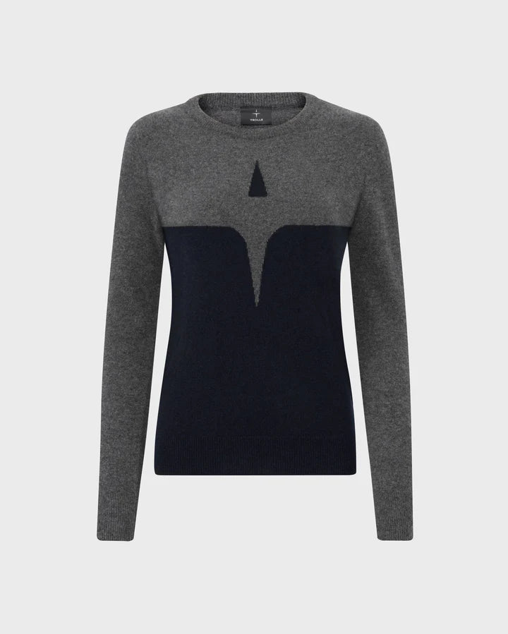 Trolle, Extra fine wool sweater, Dame - Navy/grey