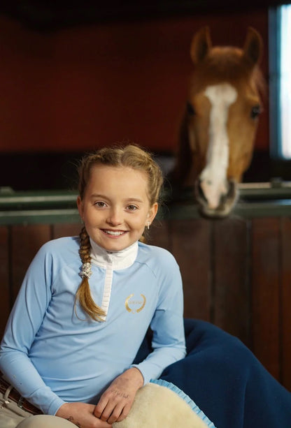 Joline - Børn, Langærmet Ridebluse, M. Flæser, Lys blå