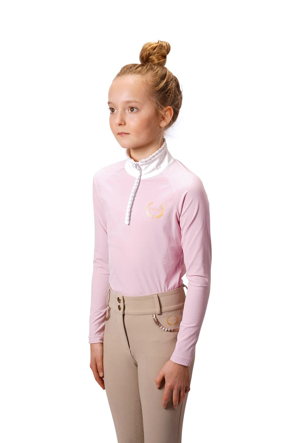 Joline - Børn, Langærmet, Ridebluse, M. Flæser, Pink