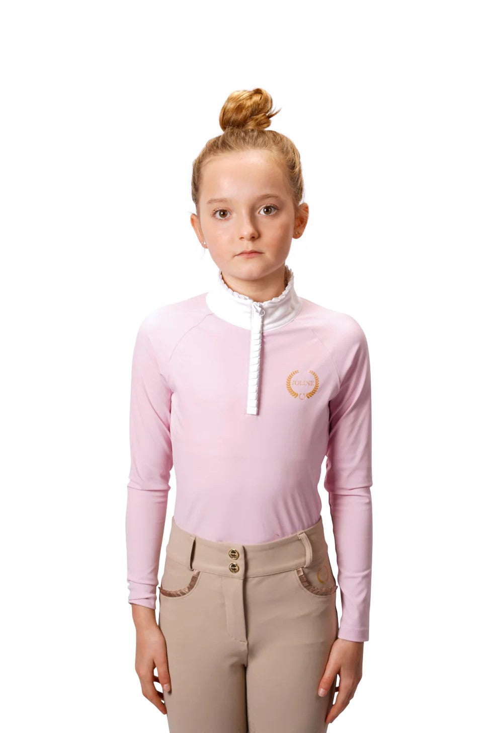 Joline - Børn, Langærmet, Ridebluse, M. Flæser, Pink